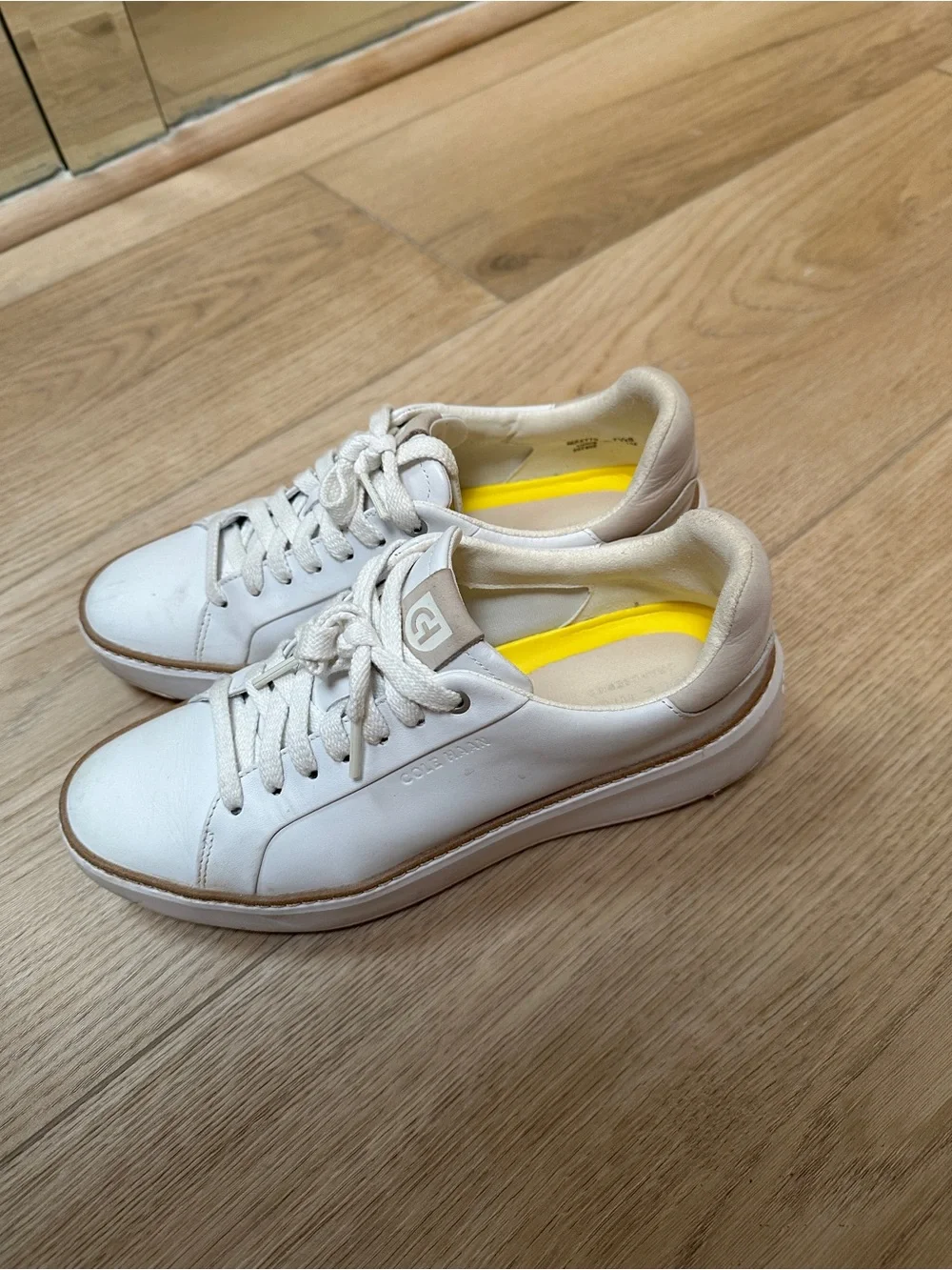 Cole Haan White Leather Sneakers with Yellow Insole
